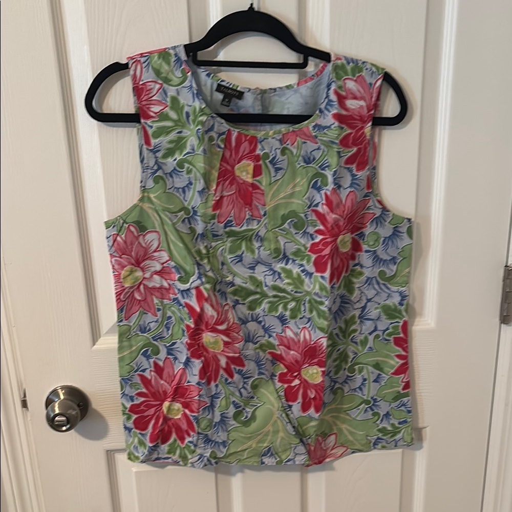 Floral Sleeveless Top - Red and Green